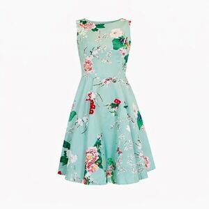Grace Karin Mint Green Floral Fit Flare Dress Womens Size M Sleeveless Boat Neck